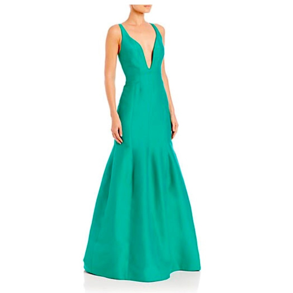 Halston Heritage deep V flared gown